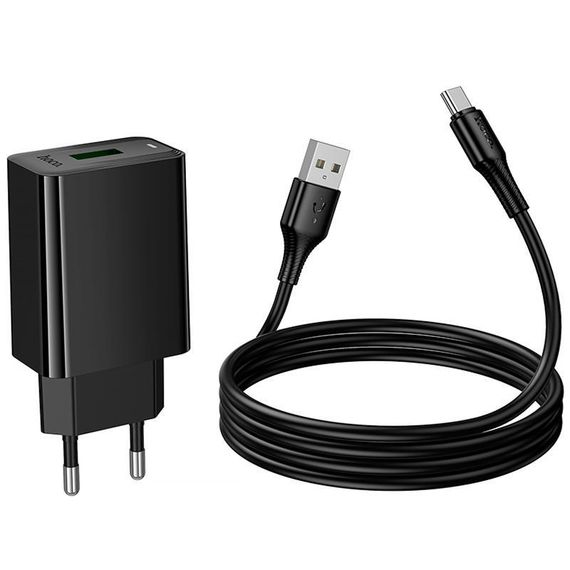 СЗУ Hoco CS92A Leader 18W+QC3.0 (1USB-A) + кабель USB to Type-C Black | Зображення 5