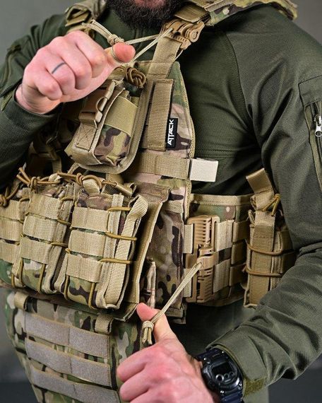 Качественная плитоноска 4 сброса с напашником Attack мультикам  ПП7563 | Зображення 4