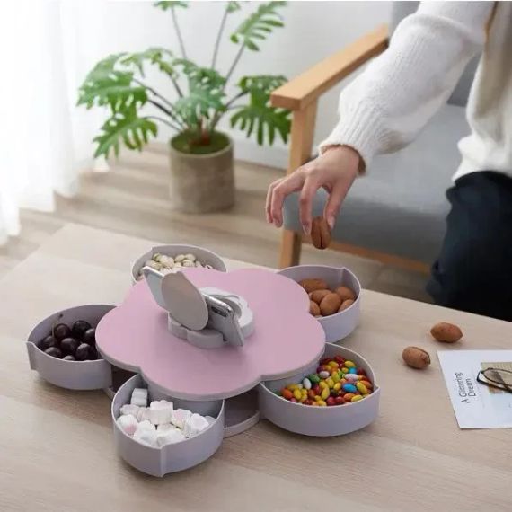 Вращающаяся складная двухъярусная конфетница SUNROZ Flower Candy Box для конфет и фруктов | Зображення 4