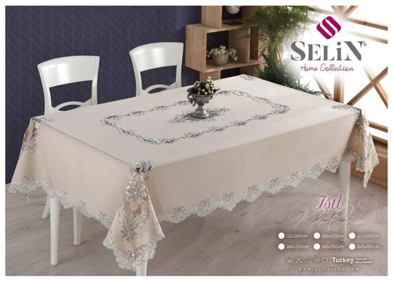 Льняная скатерть Selin Isil 160×350 см Кремовая