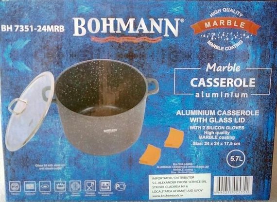 Кастрюля Bohmann BH-7351-24MRB, 5.7 л, 24 см, алюминиевая с крышкой и антипригарным покрытием | Зображення 8