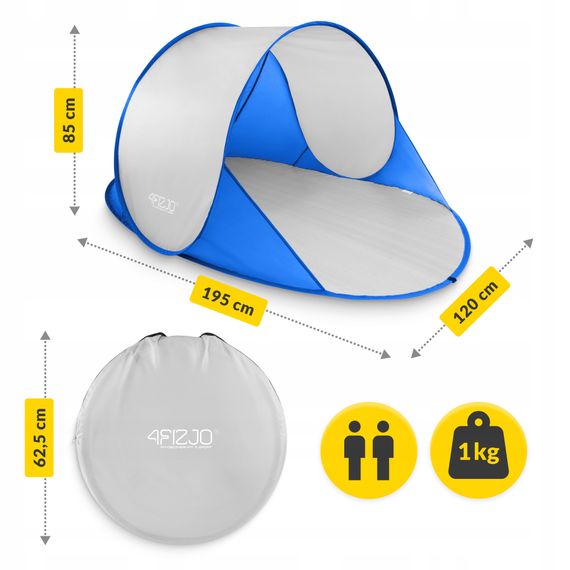 Намет пляжний 4FIZJO Pop-Up 195 x 120 см саморозкладний Blue/Grey (P-5905973405157) | Зображення 1