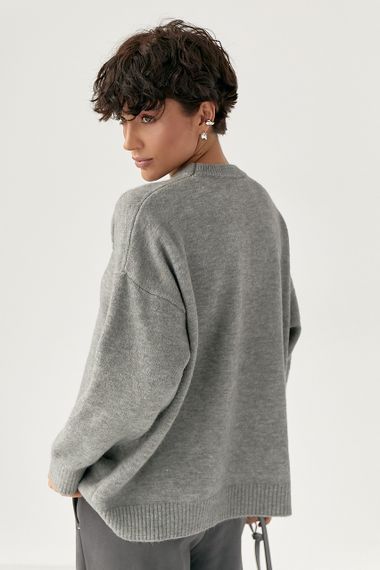 В'язана вільна кофта з декоративним швом - сірий цвет, ONE SIZE (є розміри) | Зображення 1