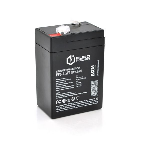 Аккумуляторная батарея EUROPOWER AGM EP6-4.5F1 6 V 4.5 Ah ( 70 x 47 x  100 (105) )  Black Q20