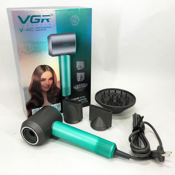 Професійний фен VGR V-440 GREEN з 3 рівнями обдування та температури, 11000 RPM, 3 насадки (45705-V-440 GREEN_1144) | Зображення 7