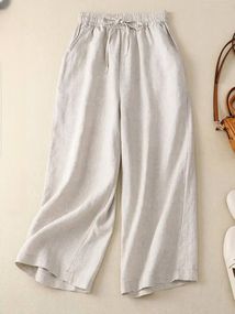 Женский льняные свободные брюки FZ752 цвет бежевый, размер 42/46