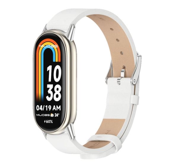 Шкіряний ремінець Mijobs для фітнес браслета Xiaomi Mi Smart Band 8 - White&Silver | Зображення 1