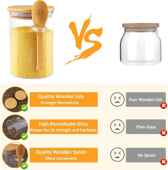 Банки для хранения набор 4 шт 500 мл стеклянные емкости с ложкой, крышкой, наклейками для кухни чая кофе круп | Зображення 1