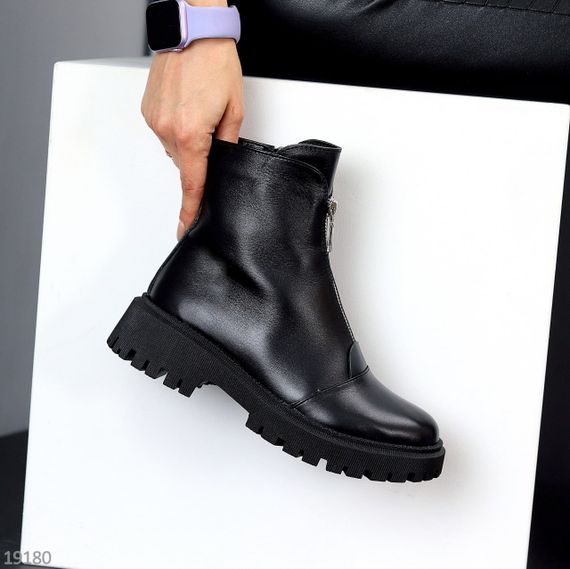 Базові повсякденні чорні зимові черевики натуральна шкіра | Зображення 8