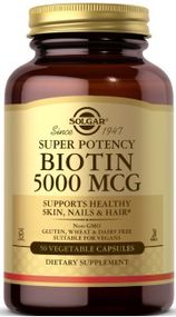 Solgar Biotin / Биотин 5 мг (5000 мкг) повышенная прочность в капсулах №100