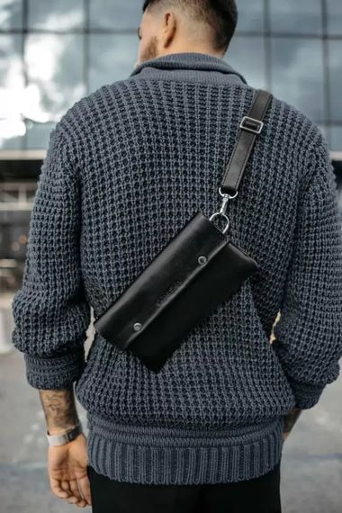Шкіряна поясна сумка Skin and Skin Crossbody Bag M 24x13x3.5 см Чорна (WB01BL) | Зображення 7