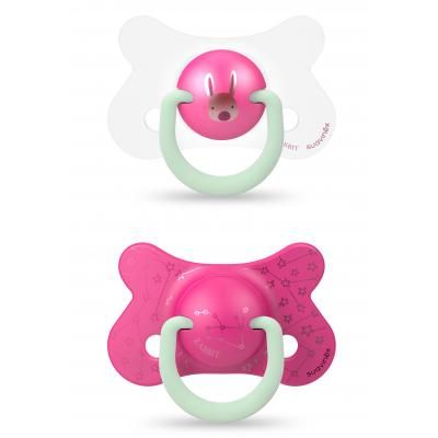 Пустышка Suavinex Розовый зайчик 6-18 мес 2 шт. ночная (306807)