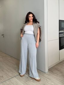 Женские трикотажные штаны палаццо со стрелками BR1727 цвет серый, размер 60/62