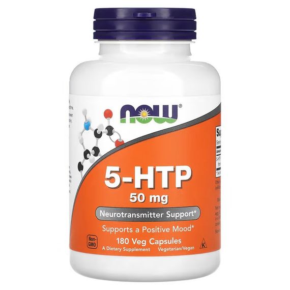 Амінокислота NOW 5-HTP, 50 mg, 180 Veg Capsules