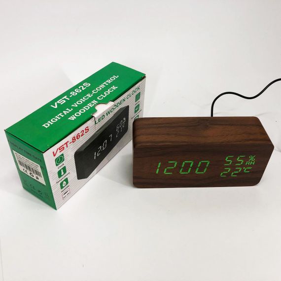 Електронні настільні годинники VST-862S-4 коричневі з зеленим підсвічуванням, з датчиками температури та вологості | Зображення 5
