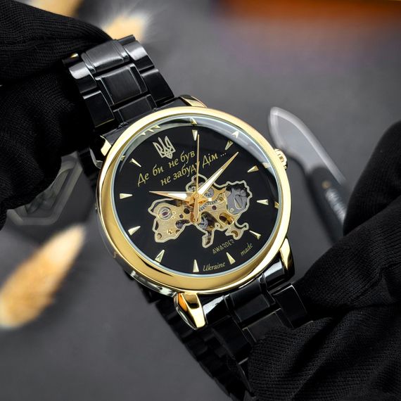 Годинник наручний Awarder 022-3D Black-Gold Automatics Steel Не Забуду Дім | Зображення 3