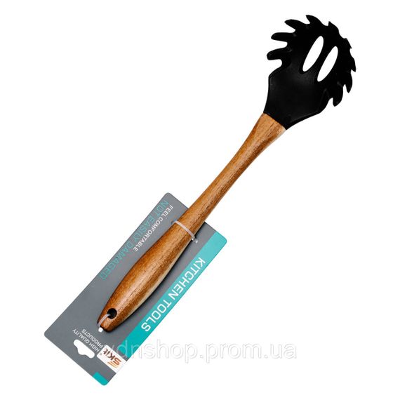 Силіконова ложка для спагетті з дерев'яною ручкою 30 (см) ложка для макаронів, пасти лопатка для спагетті HP-8-57 | Зображення 3