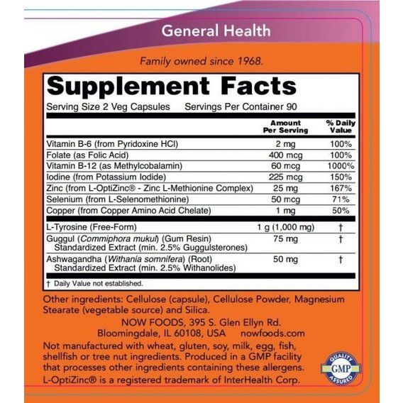 Комплекс для профілактики щитовидної залози NOW Foods Thyroid Energy 180 Veg Caps | Зображення 2