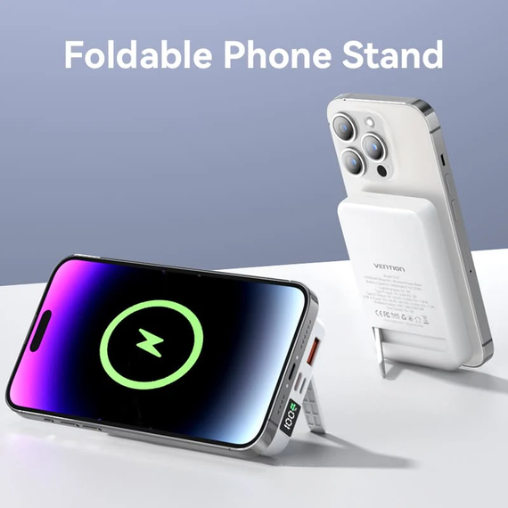 Зовнішній акумулятор Vention 10000mAh Magnetic Wireless Power Bank (USB-C + Lightning + USB-C + USB-A +Wireless) 22.5W Black LED | Зображення 9