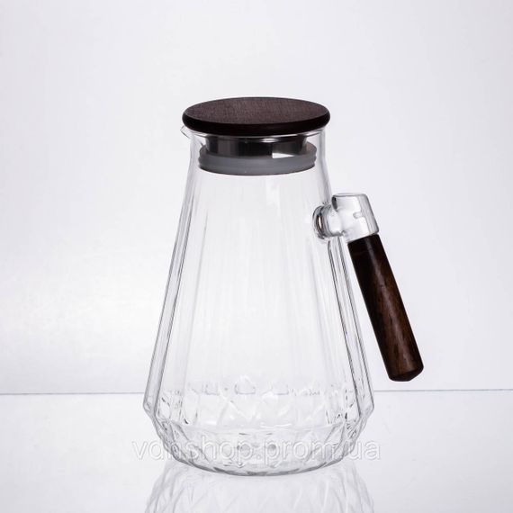 Глечик для напоїв 1.7 (л) для компоту, мохіто, лимонаду, сангрії скляний глечик із ручкою й бамбуковою кришкою 64486-71 | Зображення 2