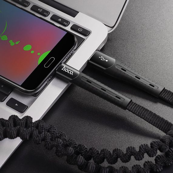 Дата кабель Hoco U78 "Cotton treasure elastic" MicroUSB (1.2М) Чорний | Зображення 4