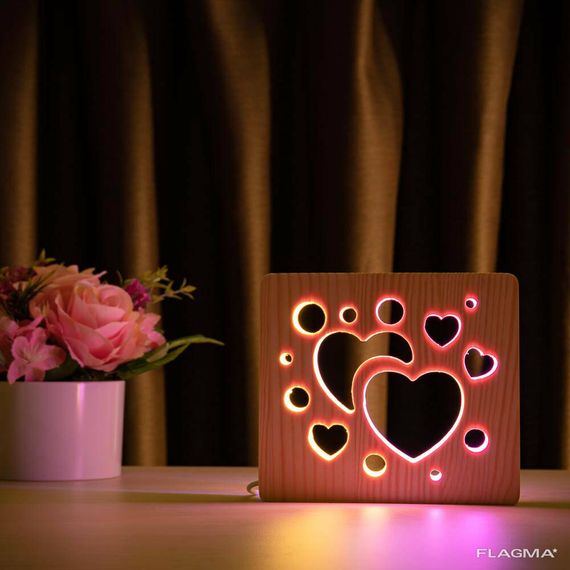 Светильник ночник ArtEco Light из дерева LED "Сердечки" с пультом и регулировкой цвета... | Зображення 3