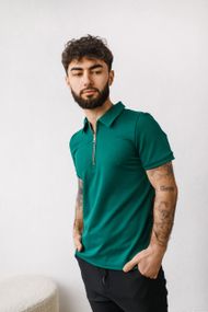 Мужское поло-футболка на пуговицах BD0046 цвет зеленый, размер M