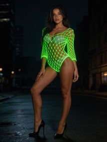Боді велика сітка Star Night світиться у темряві зеленим, біле, OS (S–L) Sex Aura