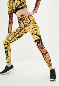 Спортивні легінси 4Profi з принтом  "Тропік" жовто-гарячий розмір M дайвінг 16060