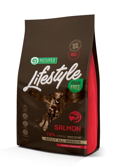 Сухий беззерновий корм з лососем для дорослих собак всіх порід Lifestyle Grain Free Salmon Adult All Breeds 1.5кг