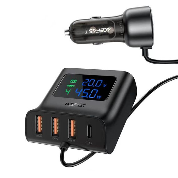АЗП Acefast B11 Car Charger Splitter with Digital Display 138W (4USB-A/2C) Black
