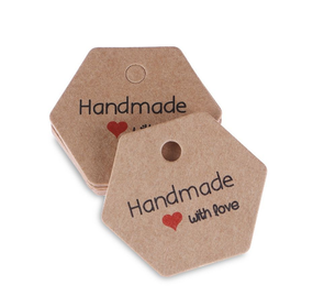 Бірки "Handmade with  love", Шестикутні,  30*35  100шт/уп