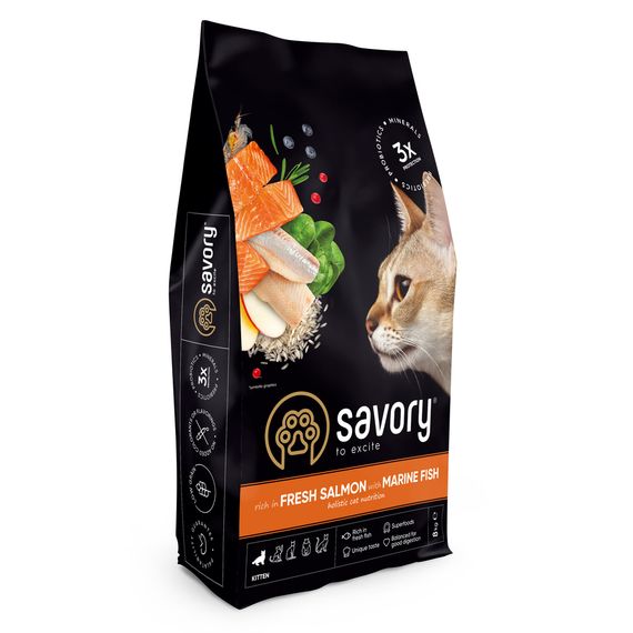 Корм сухий Savory Kitten rich in Fresh Salmon with Marine Fish для кошенят всіх порід зі свіжим лососем та морською рибою 8