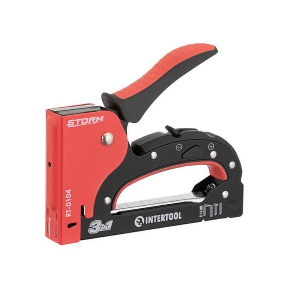 Степлер будівельний 3 в 1, під скобу 11.3*0.7*6-14 мм, цвях 14 мм, шпилька 14 мм. INTERTOOL RT-01041