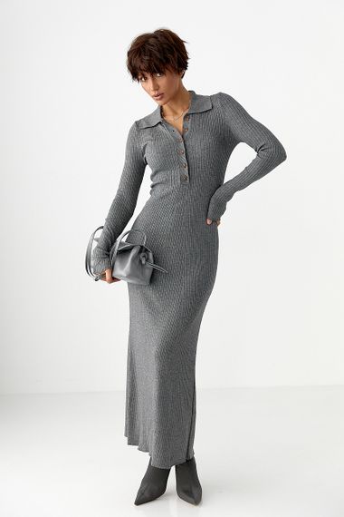 Довга трикотажна сукня-поло - сірий цвет, ONE SIZE (є розміри)