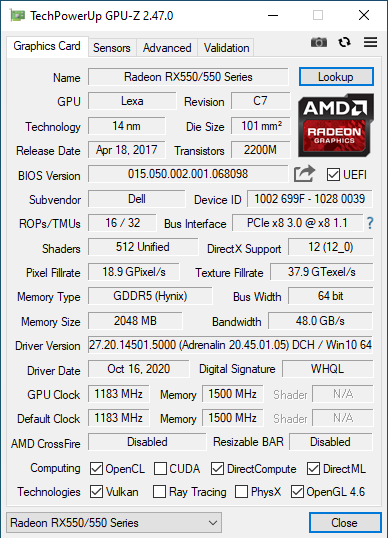 Дискретна відеокарта AMD Radeon RX 550, 2 GB GDDR5, 64-bit / DisplayPort / SFF б/в | Зображення 6