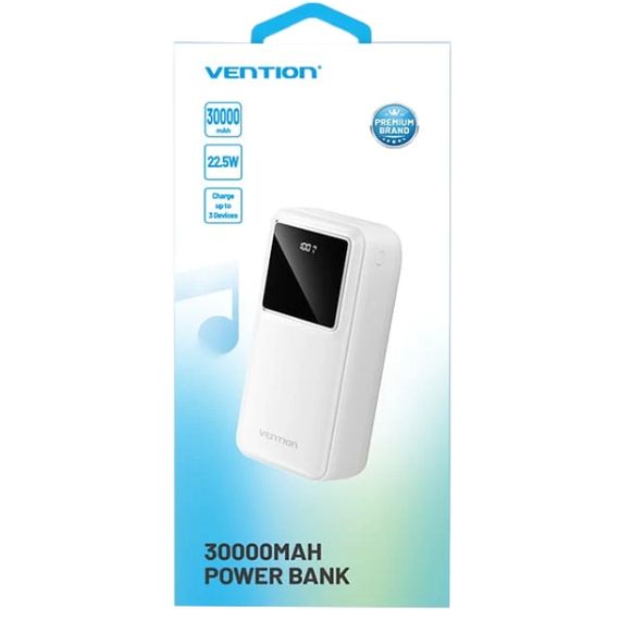 УМБ Vention 30000mAh 22.5W 3A, PD,QC3.0, Micro-USB,USB-C,2xUSB-A,LED Display White | Зображення 5