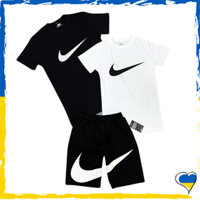 Комплект шорти Nike Big Swoosh + футболка Nike біла / чорна. XS S M L XL XXL