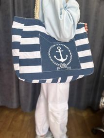 Женская большая пляжная сумка с якорем одно отделение на молнии AV2310/1 размер 44/40, синяя