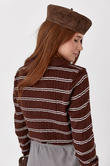 Кофта-поло на ґудзиках у косичку - коричневий цвет, ONE SIZE (є розміри) | Зображення 1