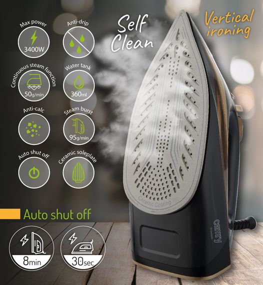 Праска Camry CR 5036 black-gold 3400Вт/ 360 мл/ кераміка/ ''Крапля-стоп''/автовимкнення/ чорна | Зображення 6