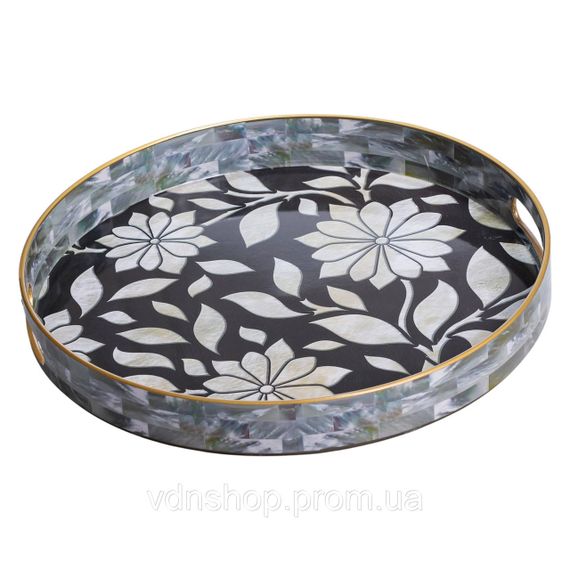 Набор круглых подносов для подачи еды 2 (шт) Ø32.5 / 37 (см) красивые декоративные подносы для кухни, в кровать, на стол HP-HK-15 | Зображення 2