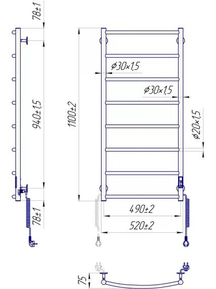 Рушникосушка Mario Класік НР-І 1100х520-85 мм з таймером-регулятором 2.3.0117.10.P | Зображення 1