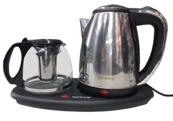 Комплект електрочайник із заварником на підставці із нержавіючої сталі Rainberg RB-2504 | Зображення 1