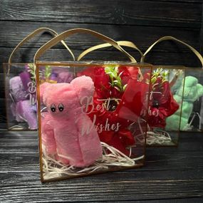 Набор подарочный полотенце и букет из роз для ванны 3шт 20*20*9см  25-818 Розовый