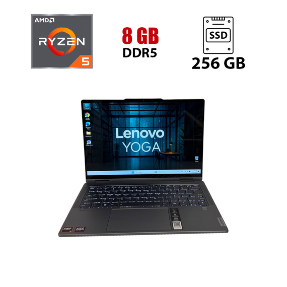 Ультрабук-трансформер Lenovo Yoga 7 14AHP9 / 14" (1920x1200) IPS Touch / AMD Ryzen 5 8640HS (6 (12) ядер по 3.5 - 4.9 GHz) / 8 GB DDR5 / 256 GB SSD NVMe / AMD Radeon 760M Graphics / WebCam б/у