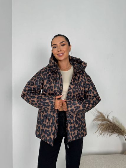 Женская теплая зимняя куртка леопардовый принт с капюшоном NB24056 цвет коричневый, размер 42/44 | Зображення 3