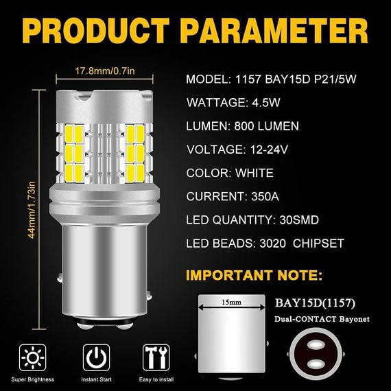 Автомобільна світлодіодна лампа 1157 bay15d, 3020 Чипсетів BAY15D 2057 2357 7528 | Зображення 3