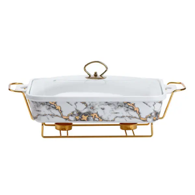 Настільна мармітниця 2 літра марміт прямокутний порцелянаовий 40х23х11 см для других страв Мармур HP1033