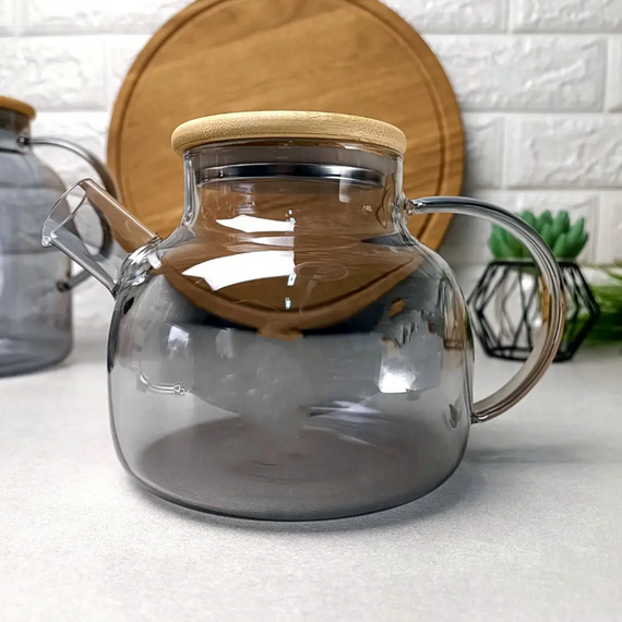 Стеклянный чайник на плиту 1л Smokey Crystal GK-5515 из боросиликатного стекла для заваривания чая Серый перламутр | Зображення 3